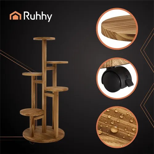 Suport din lemn pentru flori - 6 niveluri cu roți