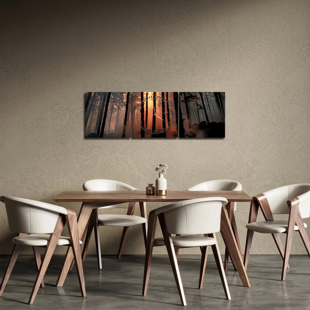 Tablou cu pădure întunecată (cu ceas) (90x30 cm)