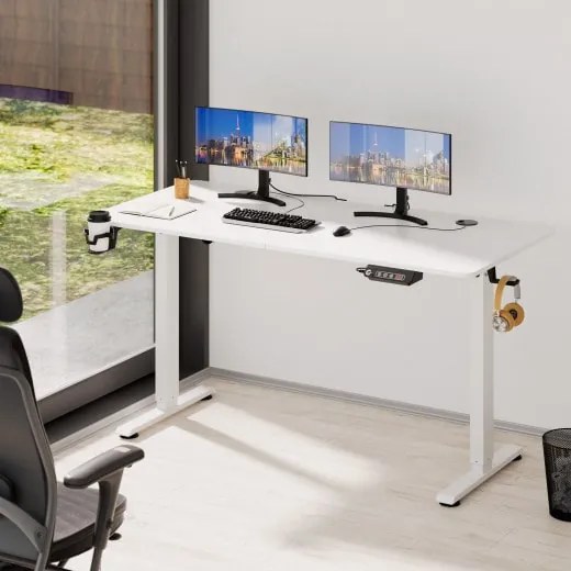Deuba Birou de birou reglabil pe inaltime alb-140x60x118 cm