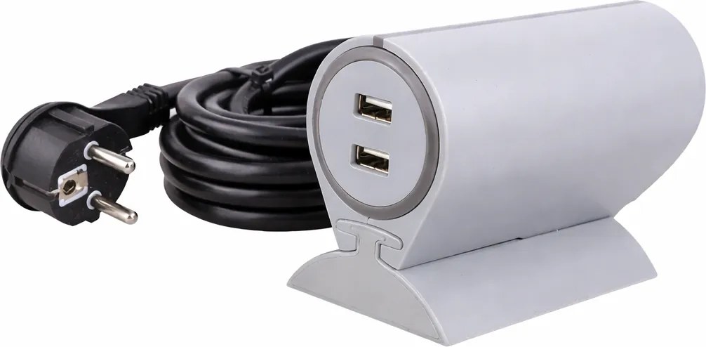 Priză electrică Sofa Box Design Light, 1 priză Schuko, 2 x USB, gri Gri, Metal/Plastic