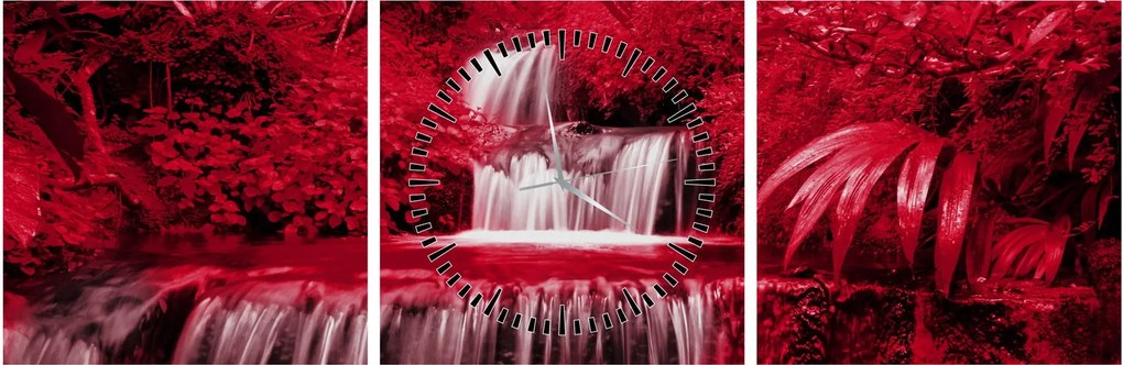 Tablou - Cascade indoneziene în roșu (cu ceas) (90x30 cm)