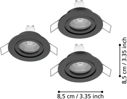 Eglo 902237 - Set 3x spoturi LED încastrate pentru baie BARRANCO, 1x GU10/4,5W/230V, IP44, negru