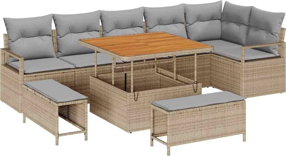 vidaXL Set de canapele pentru grădină 9 pcs Beige și gri deschis