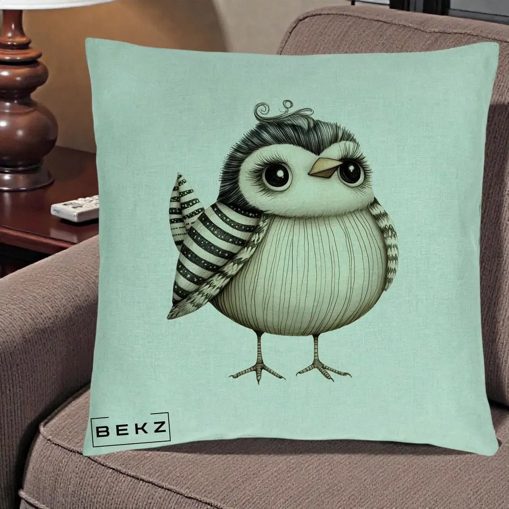 Perna Decorativa Pui Elegant Alb-Negru, 40x40 cm, Verde Menta, Husa Detasabila, Perna Inclusa, BEKZ®