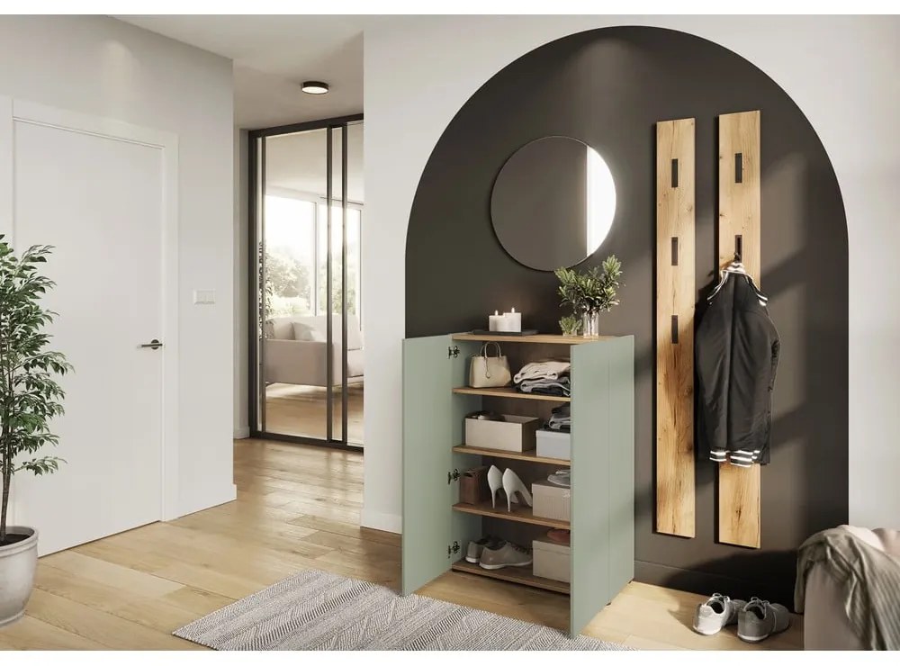 Dulap verde salvie cu aspect de lemn de stejar 74x105x33 cm Alviano – Germania