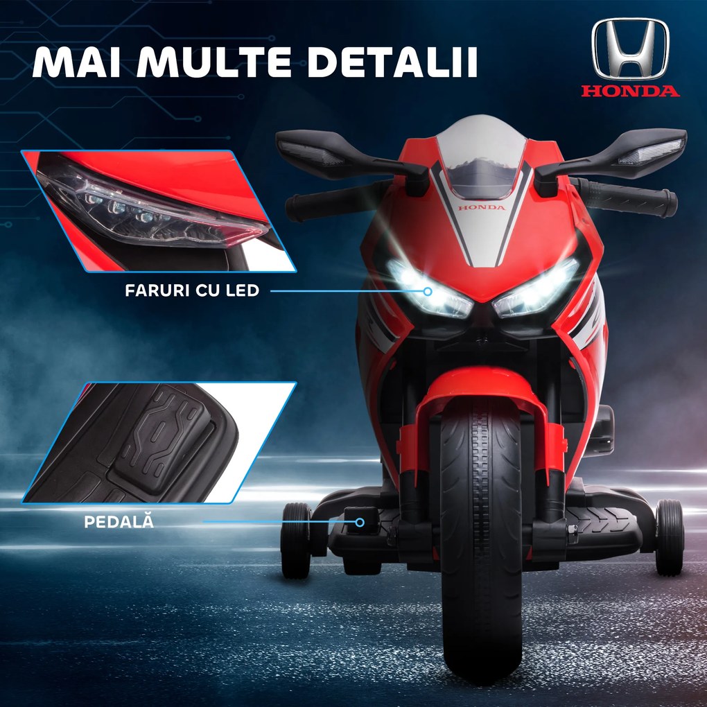 HOMCOM Motocicleta Electrică Copii 6V pentru Copii 3-5 Ani - 30 kg, 3 km/h, Roți și Muzică, 90x44x52 cm, Roșie | Aosom Romania