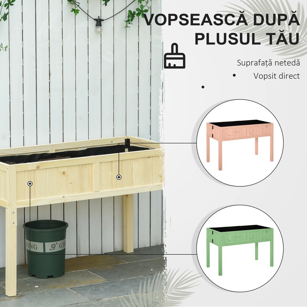 Outsunny Jardinieră Înălțată Rabatabilă, Realizată din Lemn de Brad cu 4 Orificii de Drenaj, pentru Grădină, Terasă sau Balcon, 115x56x76 cm, Culoare Lemn | Aosom Romania