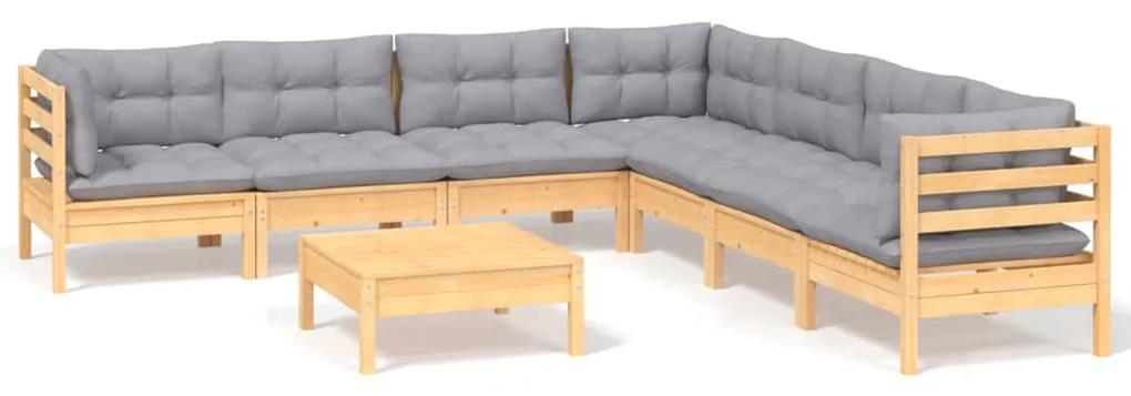 3096796 vidaXL Set mobilier de grădină cu perne gri, 8 piese, lemn masiv pin