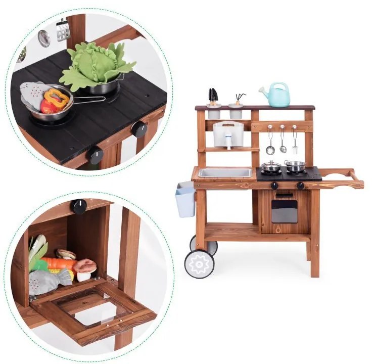 Bucătărie pentru copii din lemn de brad cu accesorii