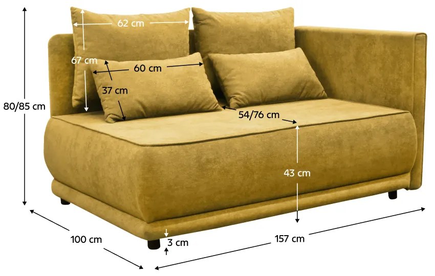 Canapea extensibila, mustar, pe dreapta LIAMI