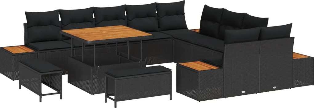 vidaXL Set de canapele pentru grădină 13 pcs Negru poliratan