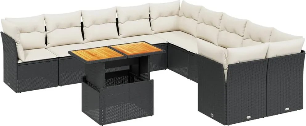 vidaXL Set canapele de grădină cu perne, 11 piese, negru, poliratan