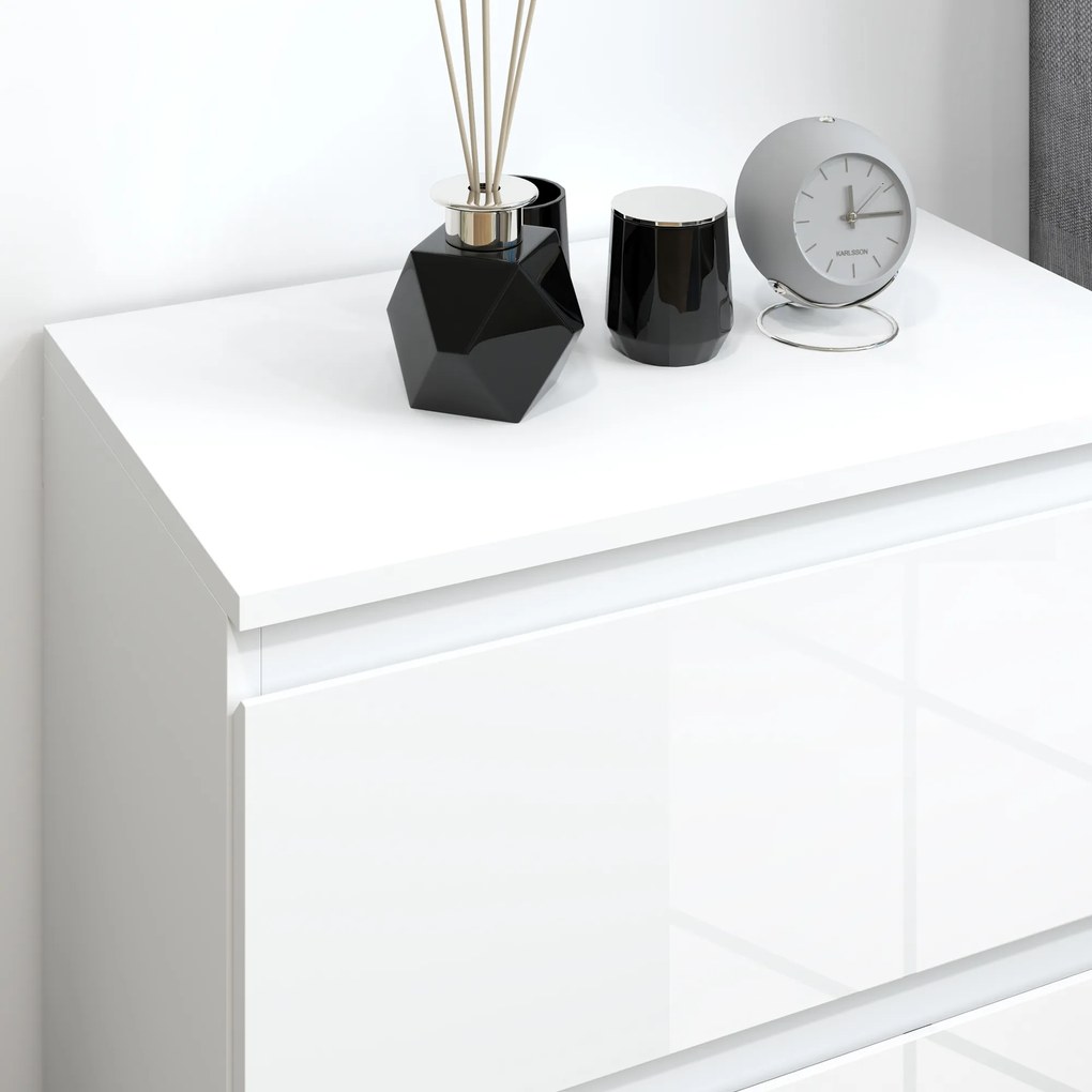 HOMCOM Comoda cu 3 Sertare Comoda de Dormitor Moderna cu Design Anti-rasturnare 55x34x75 cm Alb Lucios | Aosom Romania