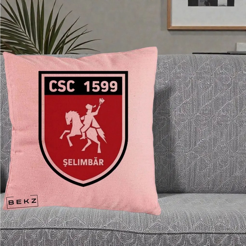 Perna Personalizata CSC 1599 Selimbar Fotbal, 40x40 cm, Roz, Husa Detasabila, Perna Inclusa, BEKZ®