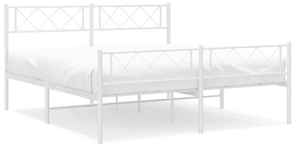 372341 vidaXL Cadru de pat metalic cu tăblie, alb, 120x190 cm