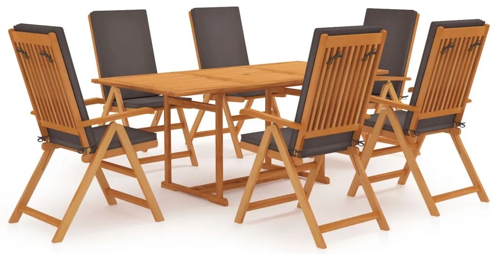 vidaXL Set mobilier de grădină cu perne gri, 7 piese, lemn masiv tec