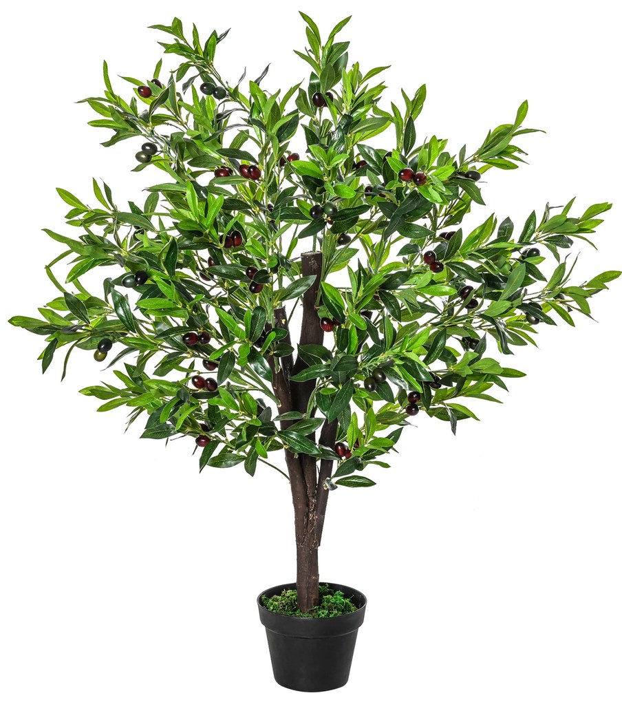Outsunny Arbore Artificial Măslin Plantă Artificială Înălțime 1,2 m Trunchi Ramuri Mușchi Frunze Aspect Realist Ghiveci Inclus | Aosom Romania