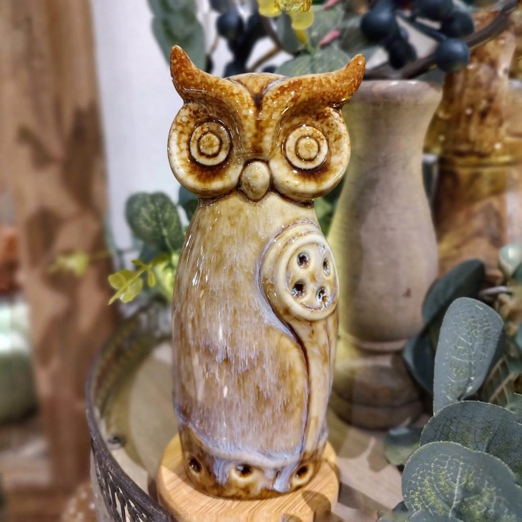 Decoratiune Owl din portelan maro 15 cm - modele diverse