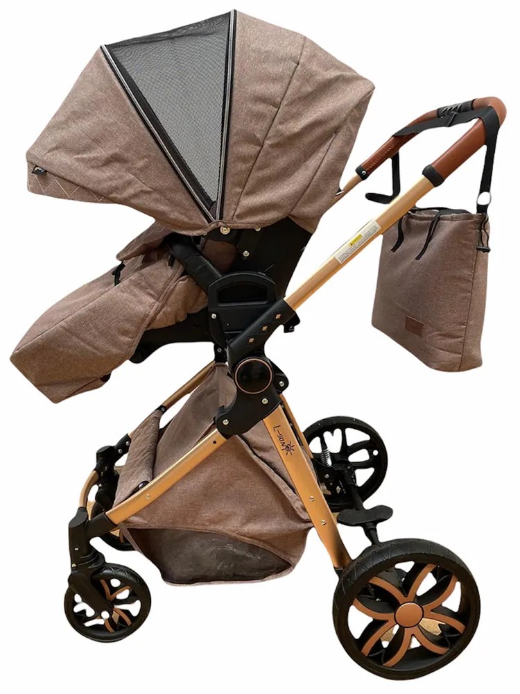 Carucior 3 in 1 cu landou, scoica si geanta, 0-36 luni, Crem - CPC-11-crem