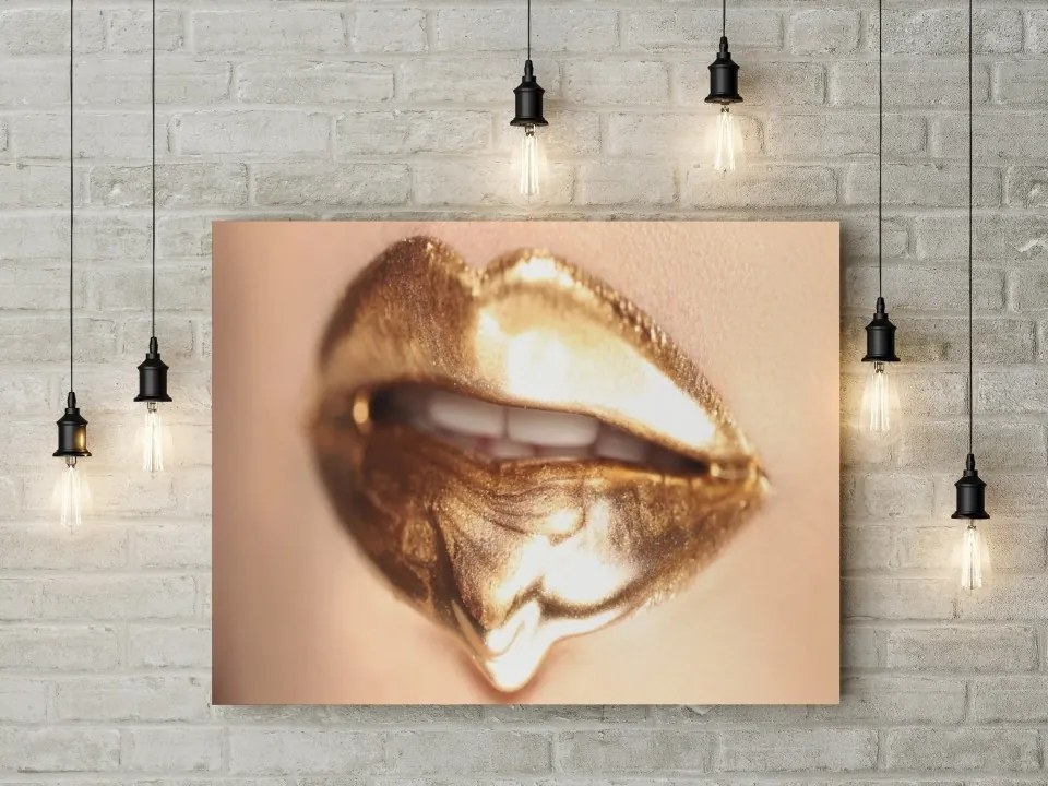 Tablou canvas Gold Lips 120x80 cm