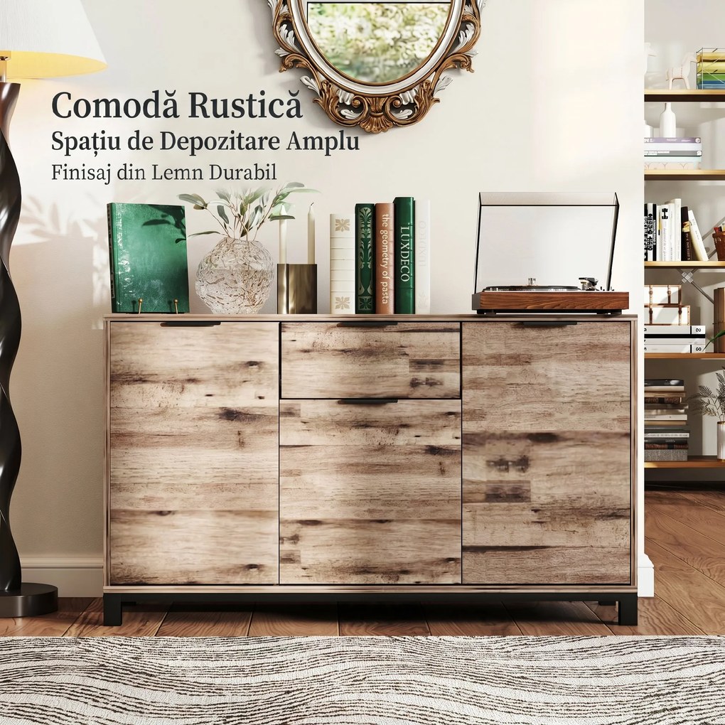 HOMCOM Bufet cu Sertar și 3 Dulapuri cu Rafturi Reglabile, 120x36,5x70 cm, Maro | Aosom Romania