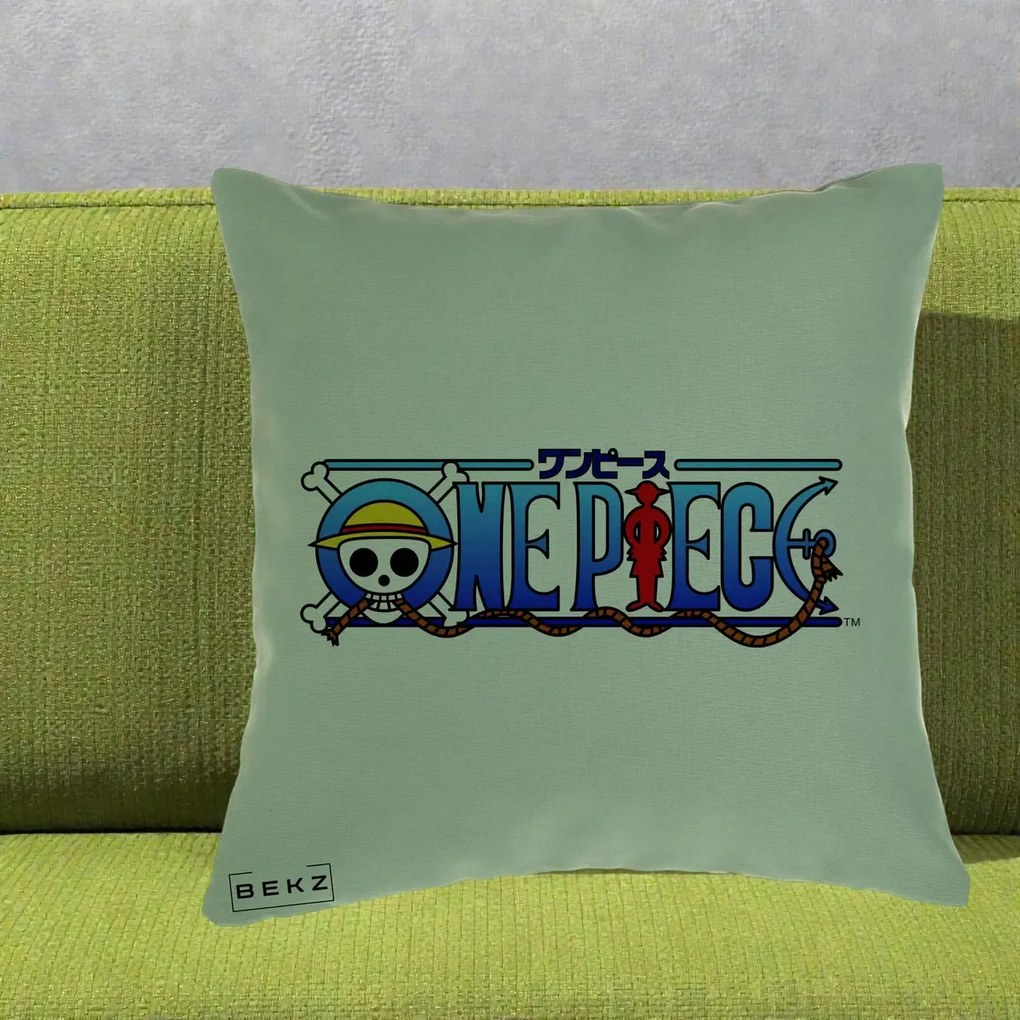 Perna Personalizata One Piece Clasic Albastru, 40x40 cm, Verde, Husa Detasabila, Perna Inclusa, BEKZ®