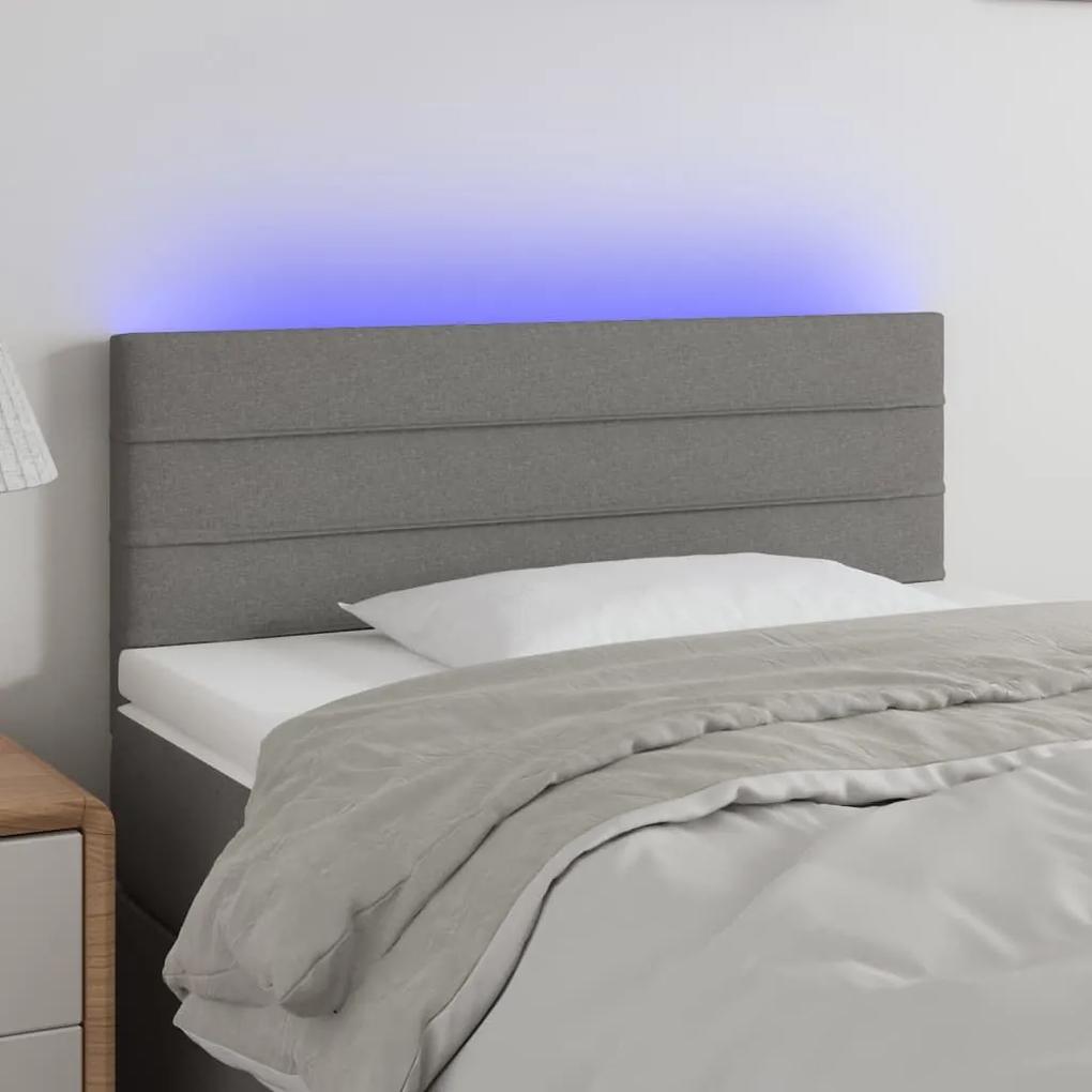 3121743 vidaXL Tăblie de pat cu LED, gri închis, 100x5x78/88 cm, textil