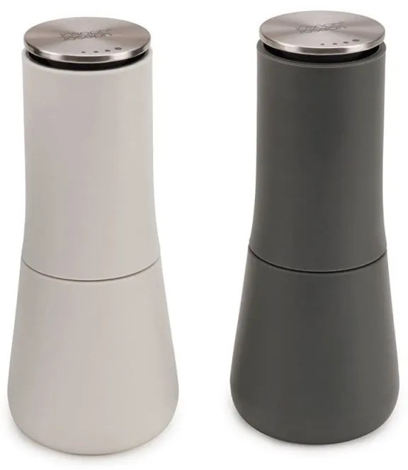 Set 2 rasnite sare si piper Joseph Joseph 95036, 2 piese, Utilizare mecanica, Mecanism ceramic, Reglare grad, Fara BPA, Alb/Gri