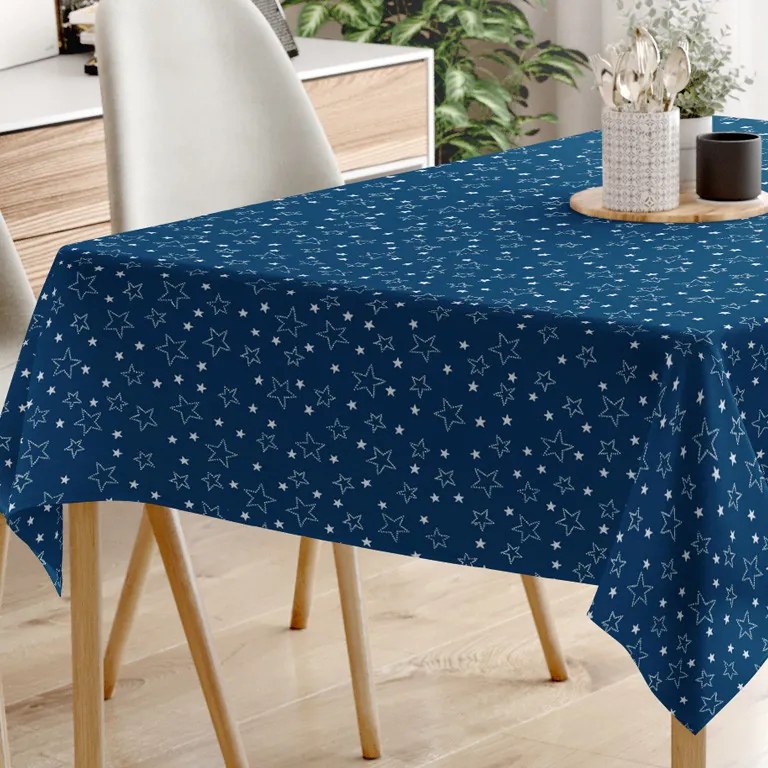 Goldea față de masă din bumbac - model 016 - steluțe albe pe albastru 80 x 120 cm