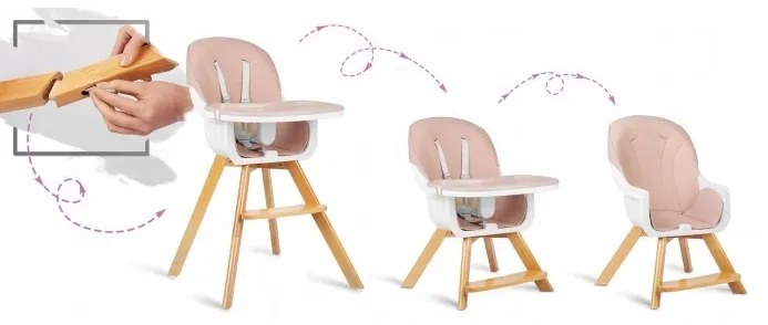 Scaun de masa 3 in 1, cu picioare din lemn, 63 x 58 x 90 cm, Ricokids Lilo 700203 - Roz