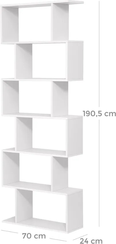 Raft/etajeră pentru cărți PRESTON, 70x24x190,5cm, alb Vasagle