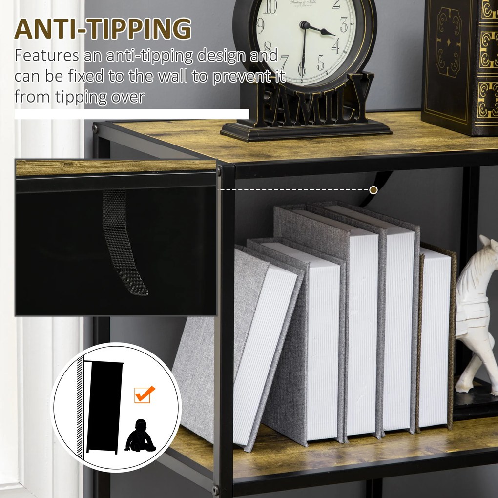 Biblioteca in stil industrial modern cu 4 rafturi, rafturi din lemn si metal pentru sufragerie si birou, 83x34x180cm maro HOMCOM | Aosom RO