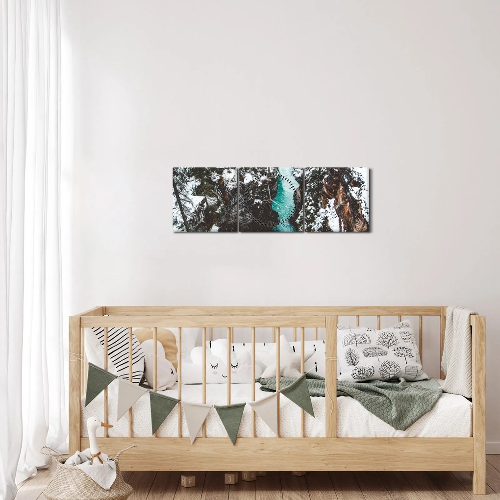 Tablou - râul de munte iarna (cu ceas) (90x30 cm)