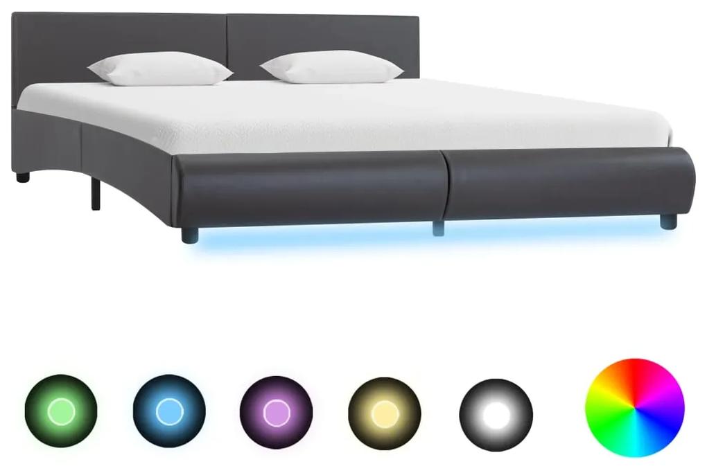 285496 vidaXL Cadru de pat cu LED, gri, 160 x 200 cm, piele ecologică