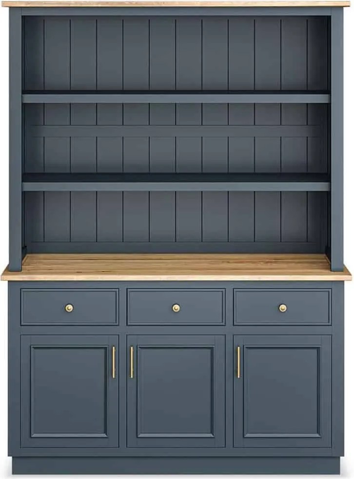 Bibliotecă lemn masiv natur Richmond Albastru/, 140 × 45 × 190 cm