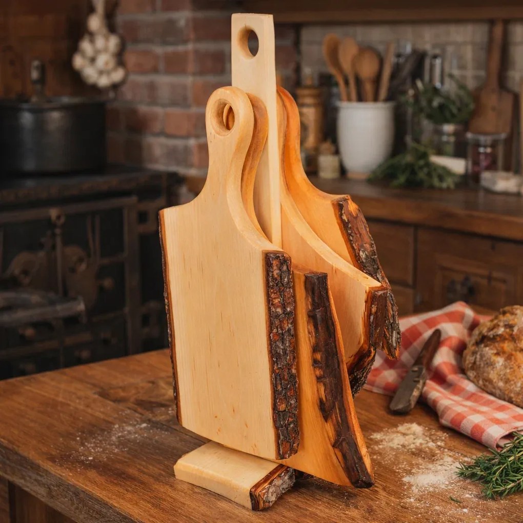Set 4 tocatoare din lemn cu suport 64x30 cm pentru bucatarie