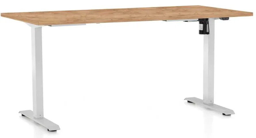 Masă înălțime reglabilă OfficeTech A, 160 x 80 cm, picioare albe, stejar kraft