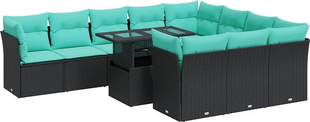 vidaXL Set canapele grădină cu perne 11 piese, negru, poliratan/acacia