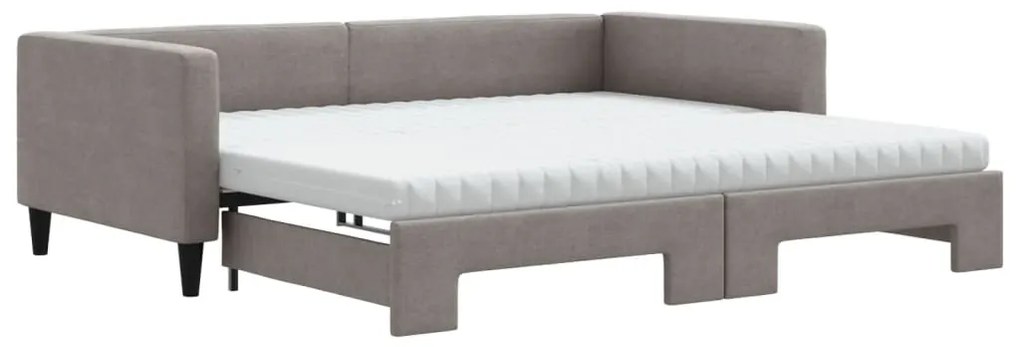 3196604 vidaXL Pat de zi cu extensie și saltele, gri taupe, 100x200 cm, textil