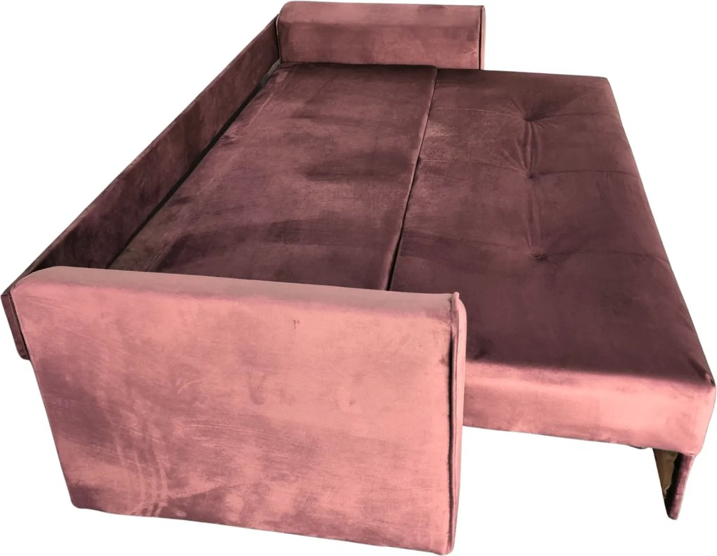 Canapea LILI extensibila, 3 locuri, cu lada de depozitare, catifea roz , 220x95x80 roz, Catifea