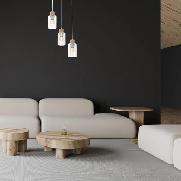 Lustră pe cablu MADERA 3xE27/60W/230V albă/lemn