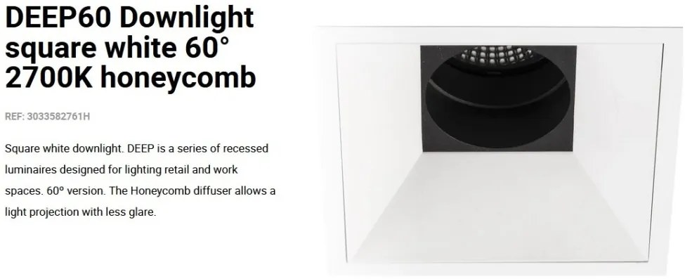 Spot LED incastrabil DEEP60 Downlight square white 60° 2700K honeycomb