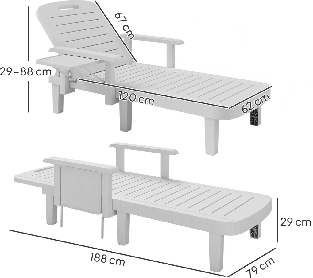 Outsunny Set 2 Șezlonguri cu Spătar Reglabil în 5 Poziții, Măsuță și Brațe Ergonomice, 79x158x88 cm, Gri | Aosom Romania