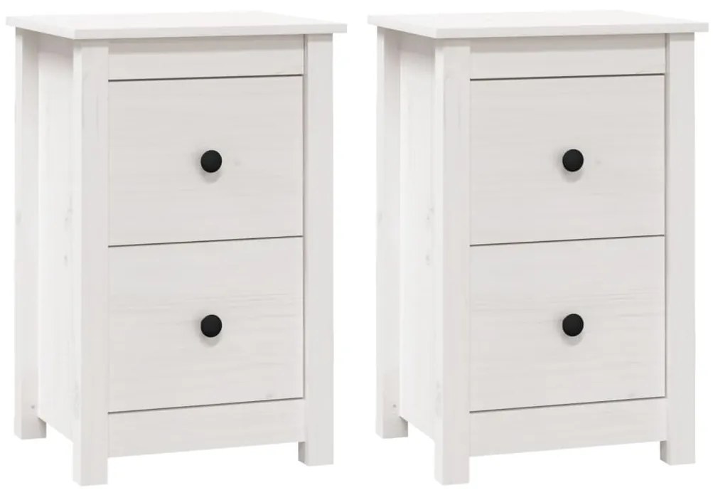 820949 vidaXL Noptiere, 2 buc., alb, 40x35x61,5 cm, lemn masiv de pin