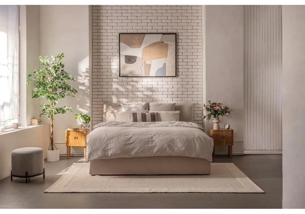 Pat dublu tapițat bej cu spațiu de depozitare cu saltea/ grătar 160x200 cm Thessa Pillow - Bonami Selection