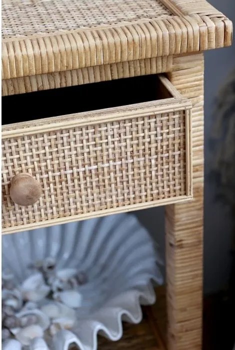 Noptieră cu 2 sertare din lemn si rattan împletit, H66 cm, "Braided"