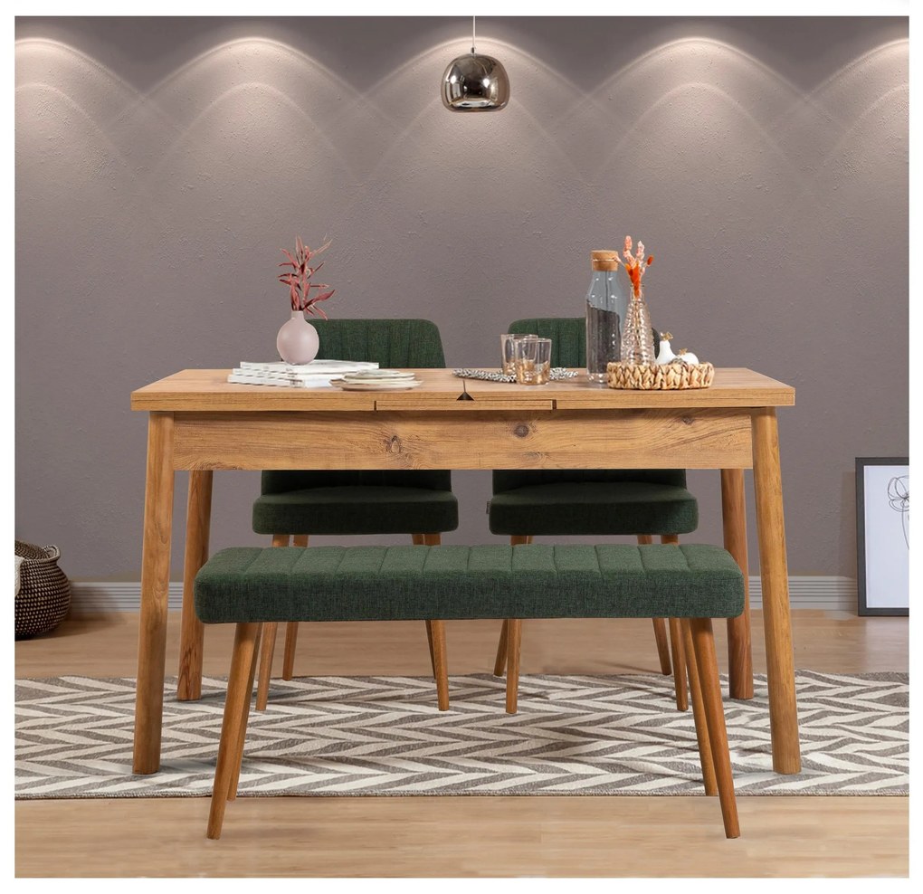 Set mobilier sufragerie Dobuse 2 (verde + pin atlantic) (pentru 4 persoane). 1093780
