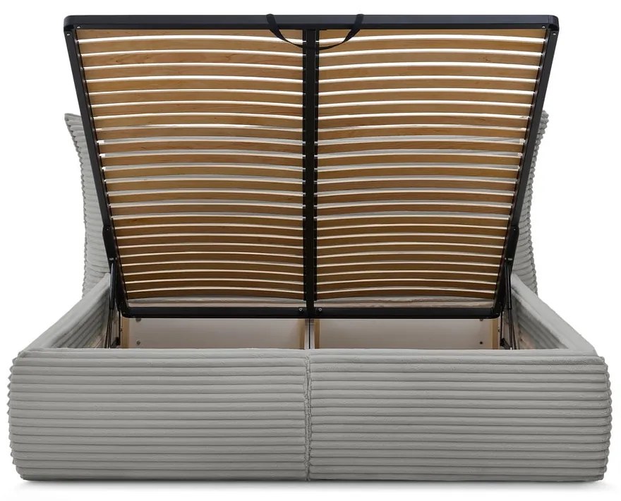 Pat matrimonial gri tapițat cu spațiu de depozitare cu somieră 160x200 cm Jade – Bobochic Paris