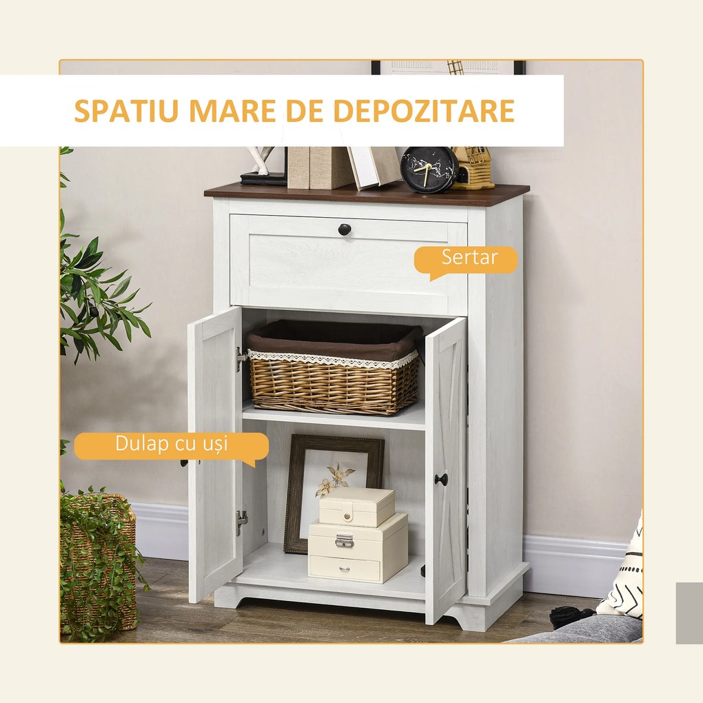 HOMCOM Bufet de depozitare cu multiple spații de depozitare, 2 uși cu raft reglabil, 1 sertar, 60L x 30Ad x 87,5Î cm | Aosom Romania