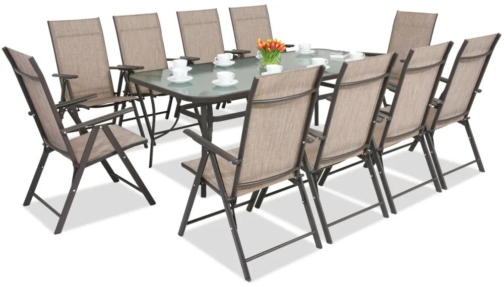 Modena/Rosario mobilier de luat masa din oțel pentru 10 persoane cu masă mare 200 cm Garden Point maro